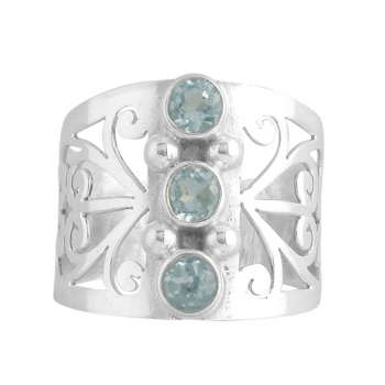 Pure silver bohemian chic design three stone finger ring 